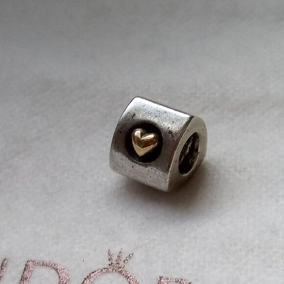 PANDORA Silver & 14K GOLD “HEART OF GOLD” CHARM 790305 - Picture 3 of 3